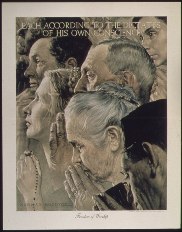 Norman Rockwell Freedom of Worship; Public Domain image.